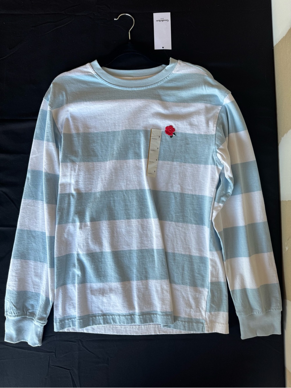NWT Goodfellow & Co Men's Small Long Sleeve Striped T-Shirt Blue White Rose